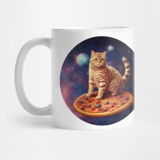 Funny Galaxy Cat In Space Cat Riding Pizza Mug